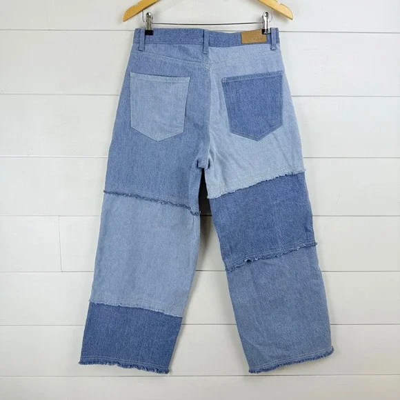 NEW RAILS The Getty Crop High Rise Wide Leg LIGHT INDIGO Patchwork Jean WOMEN 30